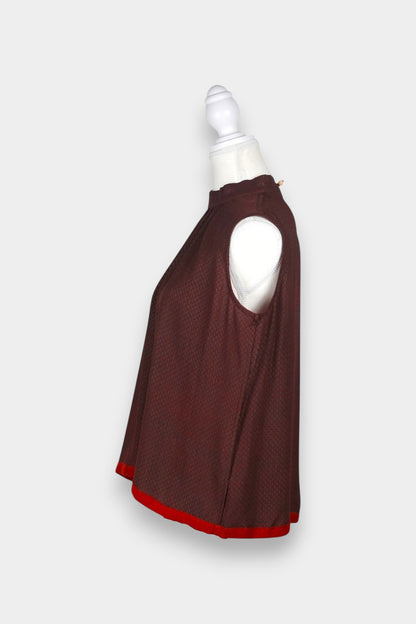 Handmade Gambiered Guangdong Gauze Silk Sleeveless Top | Burgundy