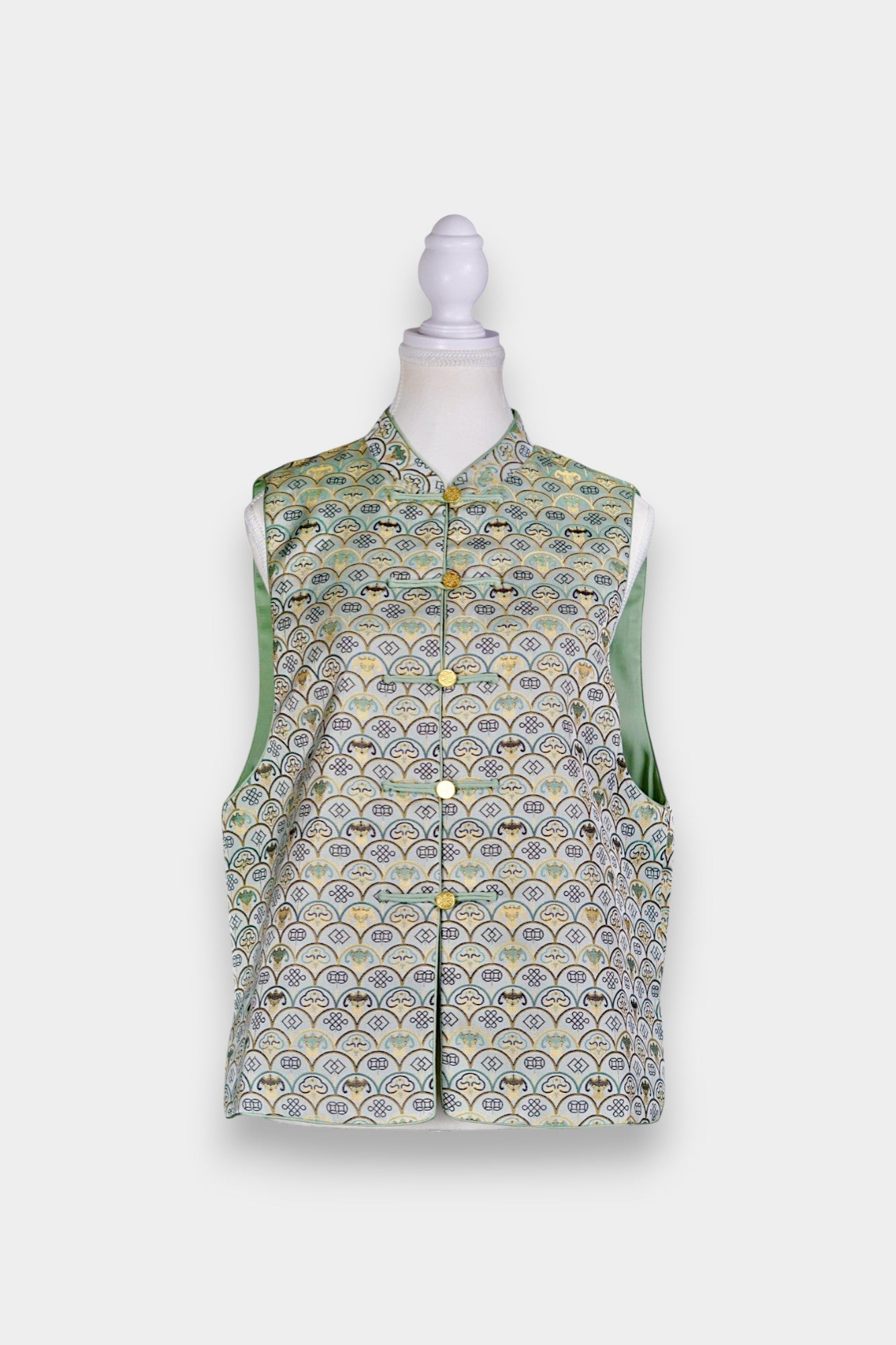 Handmade Song Dynasty Brocade Silk Vest | Geometric Floral Pattern