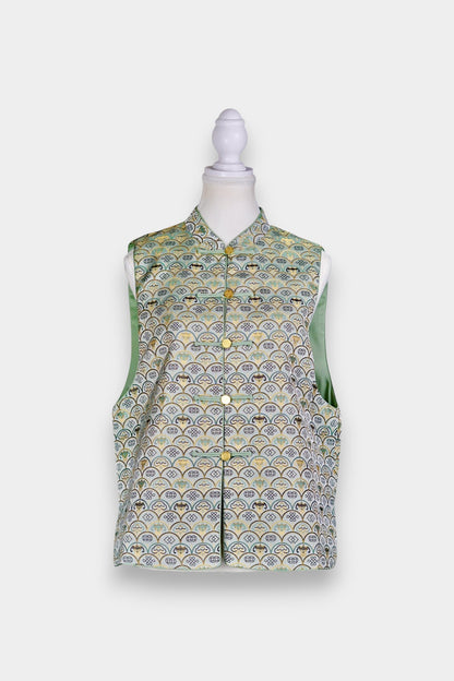 Handmade Song Dynasty Brocade Silk Vest | Geometric Floral Pattern