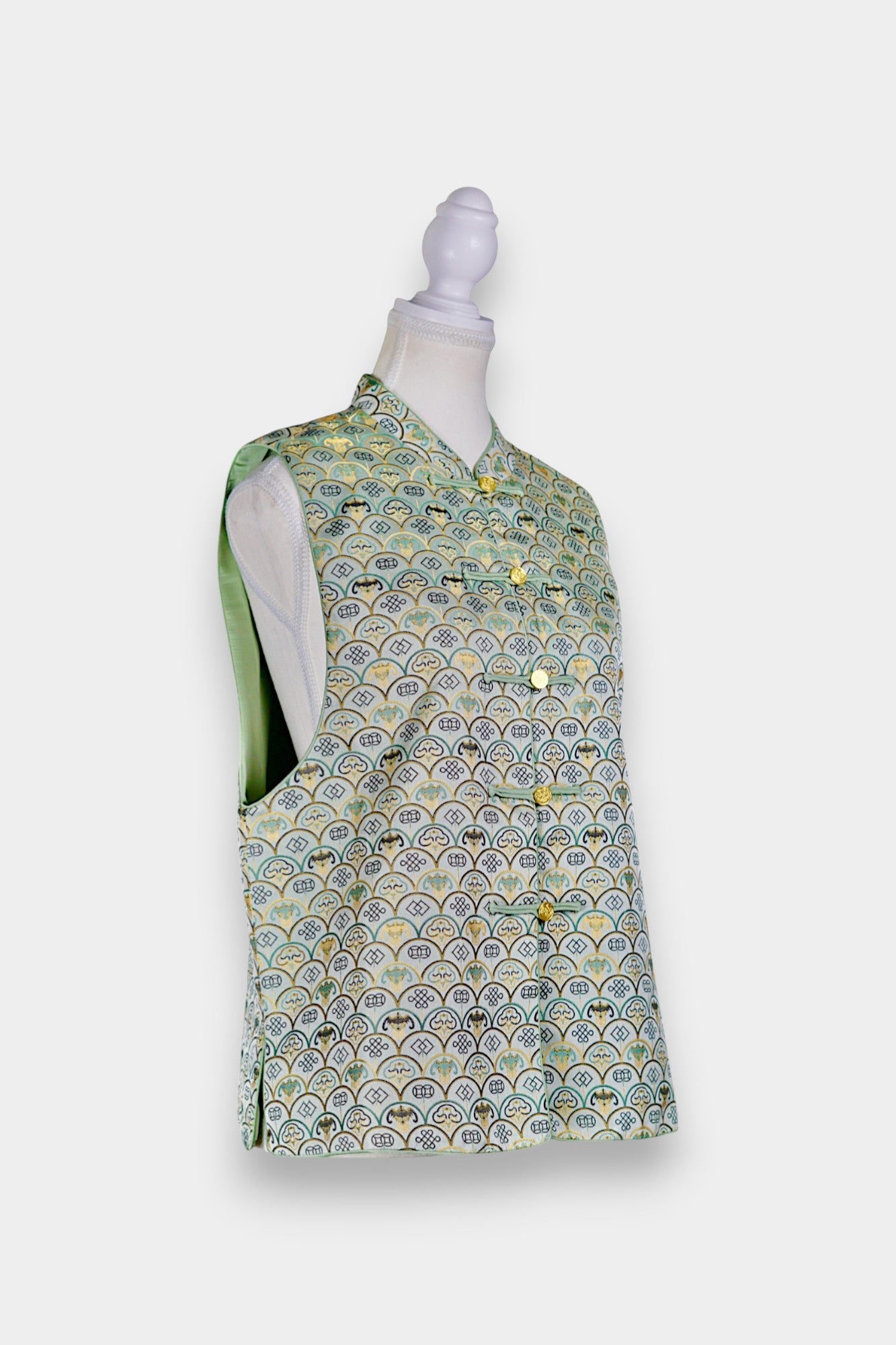 Handmade Song Dynasty Brocade Silk Vest | Geometric Floral Pattern