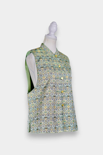 Handmade Song Dynasty Brocade Silk Vest | Geometric Floral Pattern