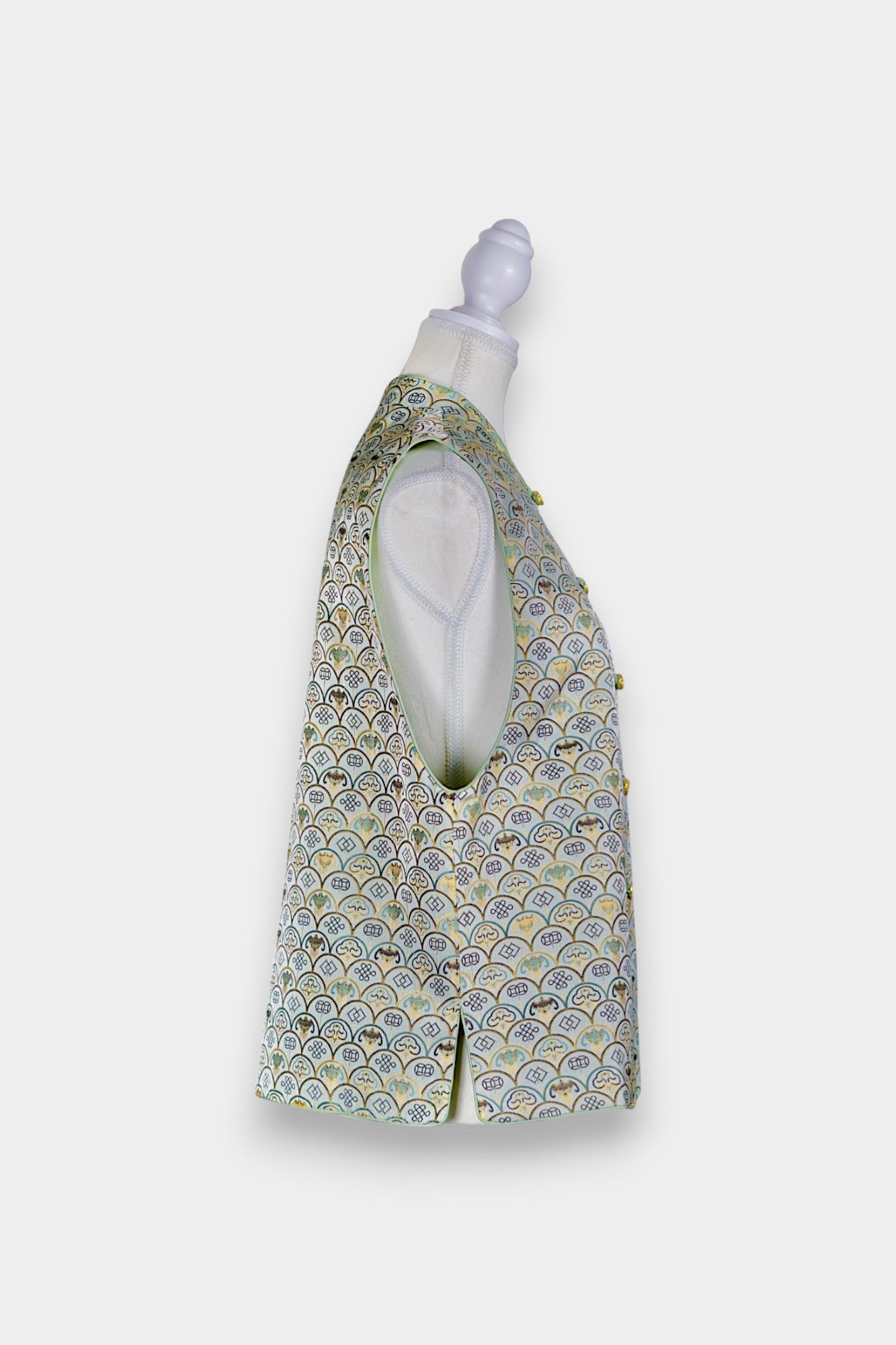 Handmade Song Dynasty Brocade Silk Vest | Geometric Floral Pattern