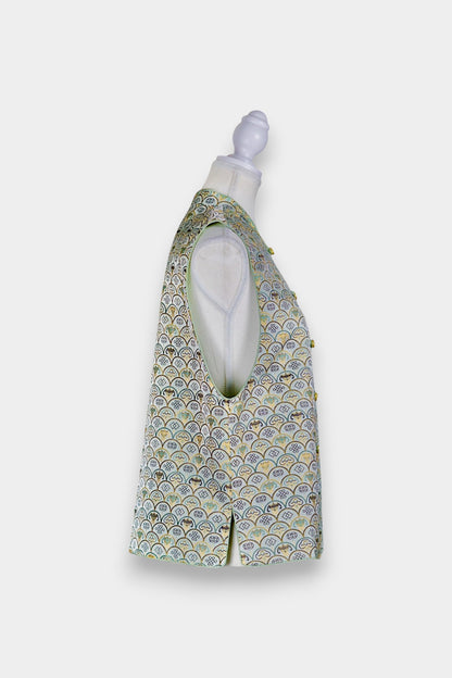 Handmade Song Dynasty Brocade Silk Vest | Geometric Floral Pattern