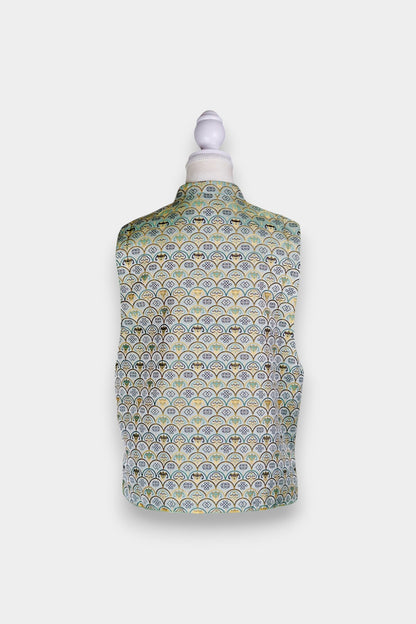 Handmade Song Dynasty Brocade Silk Vest | Geometric Floral Pattern