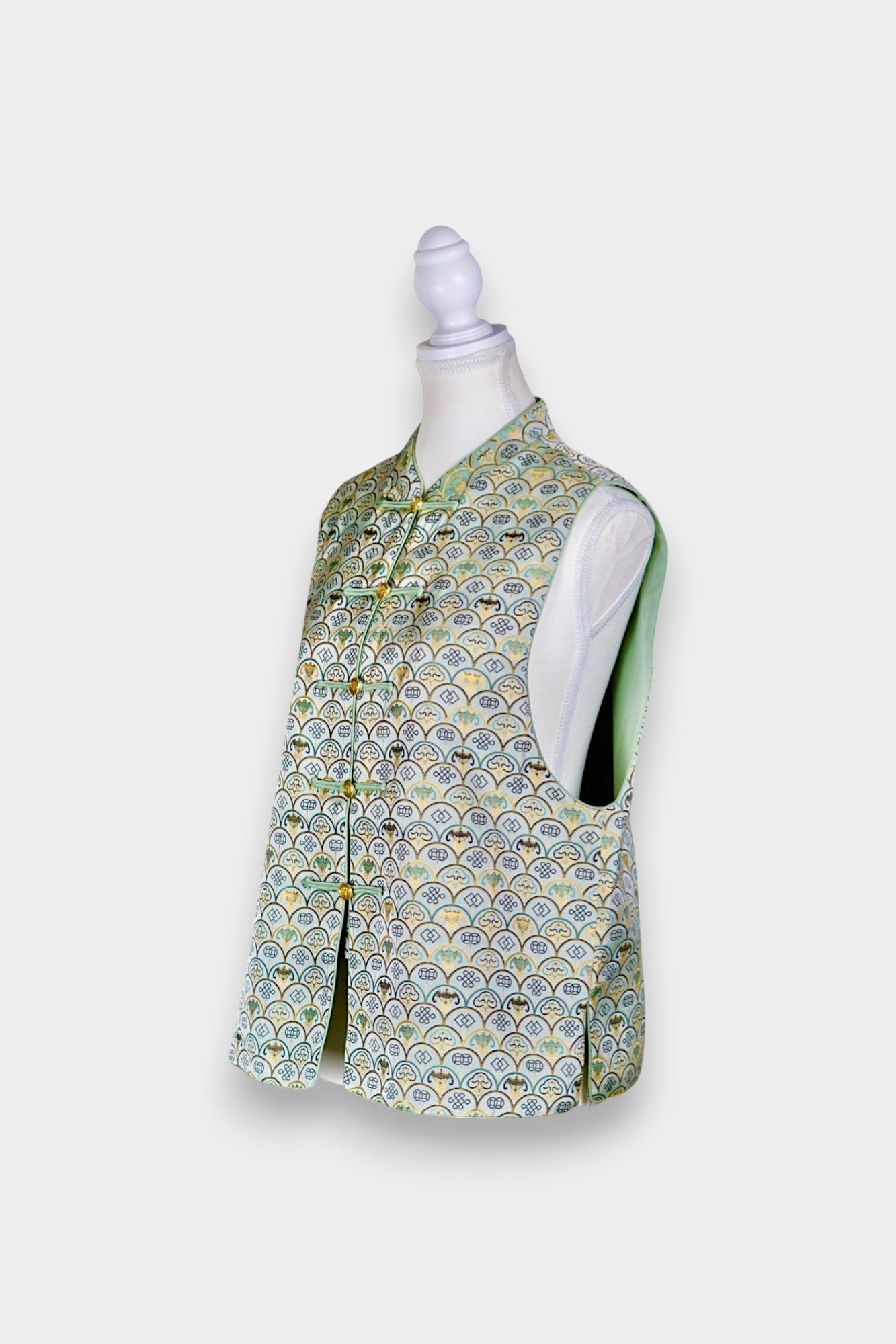 Handmade Song Dynasty Brocade Silk Vest | Geometric Floral Pattern