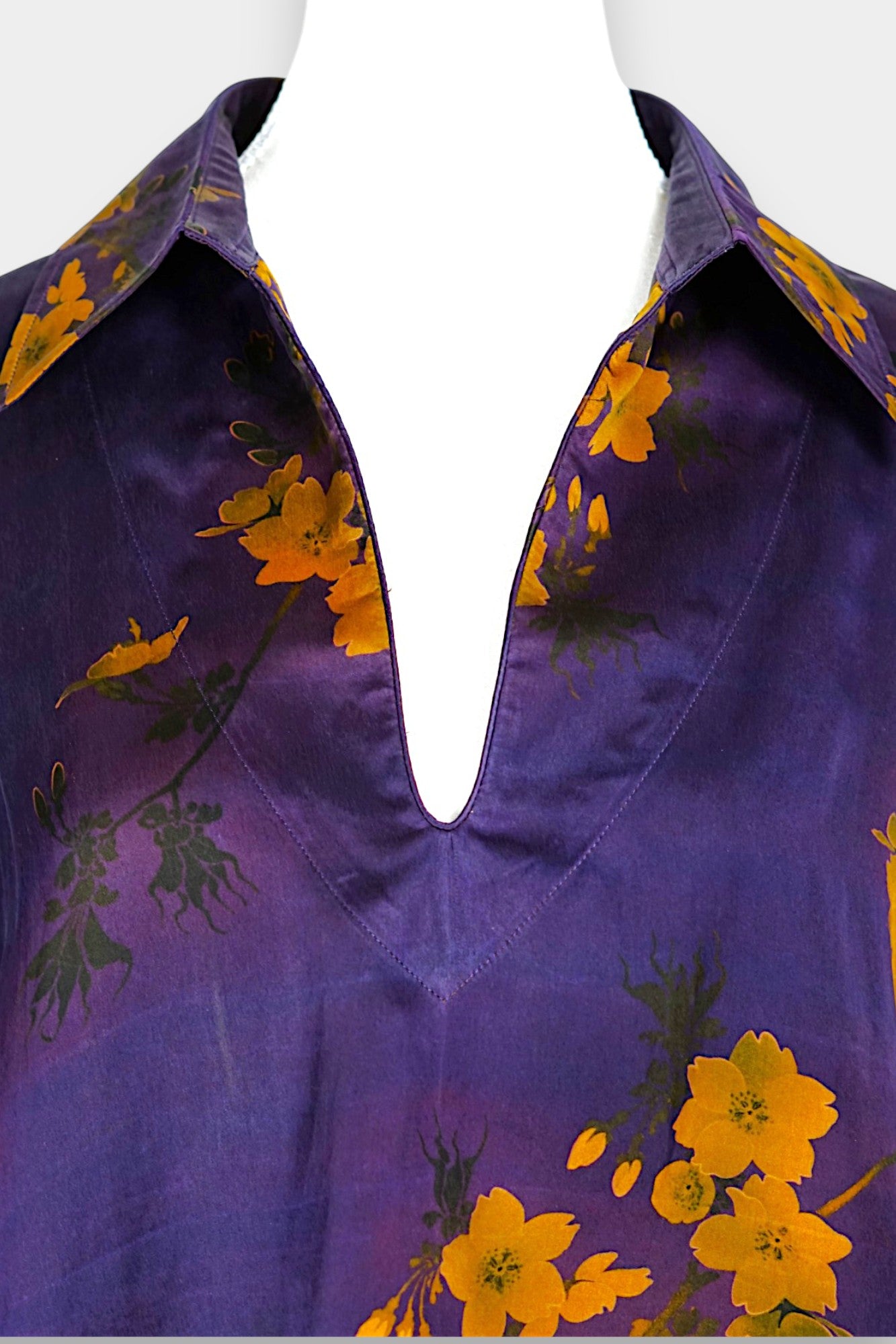 Handmade Gambiered Guangdong Gauze Silk Oversized Top | Floral Print