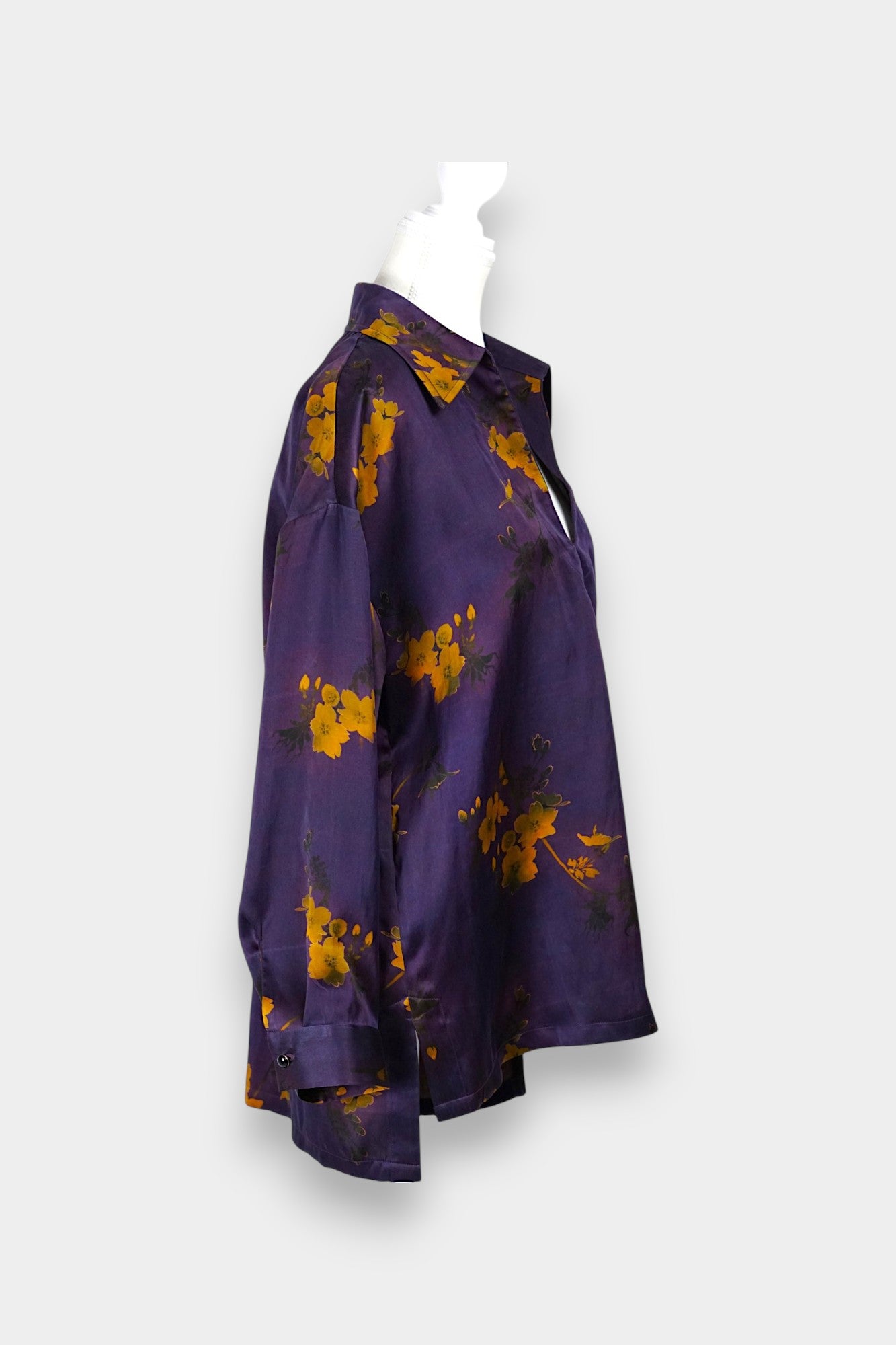 Handmade Gambiered Guangdong Gauze Silk Oversized Top | Floral Print