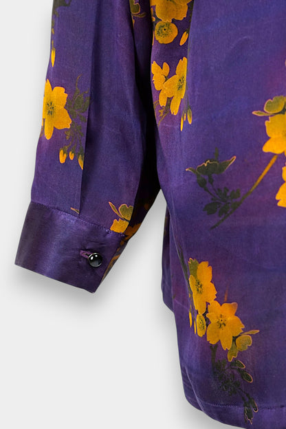 Handmade Gambiered Guangdong Gauze Silk Oversized Top | Floral Print