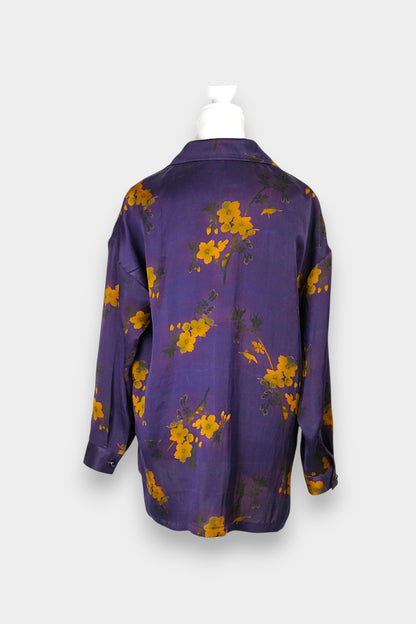 Handmade Gambiered Guangdong Gauze Silk Oversized Top | Floral Print