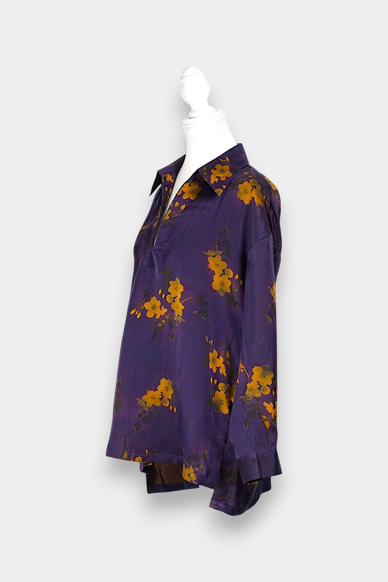 Handmade Gambiered Guangdong Gauze Silk Oversized Top | Floral Print