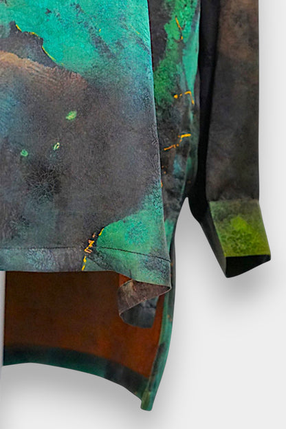 Handmade Gambiered Guangdong Gauze Silk Top | Abstract Print