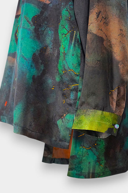 Handmade Gambiered Guangdong Gauze Silk Top | Abstract Print