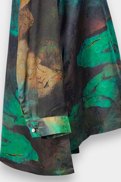 Handmade Gambiered Guangdong Gauze Silk Top | Abstract Print