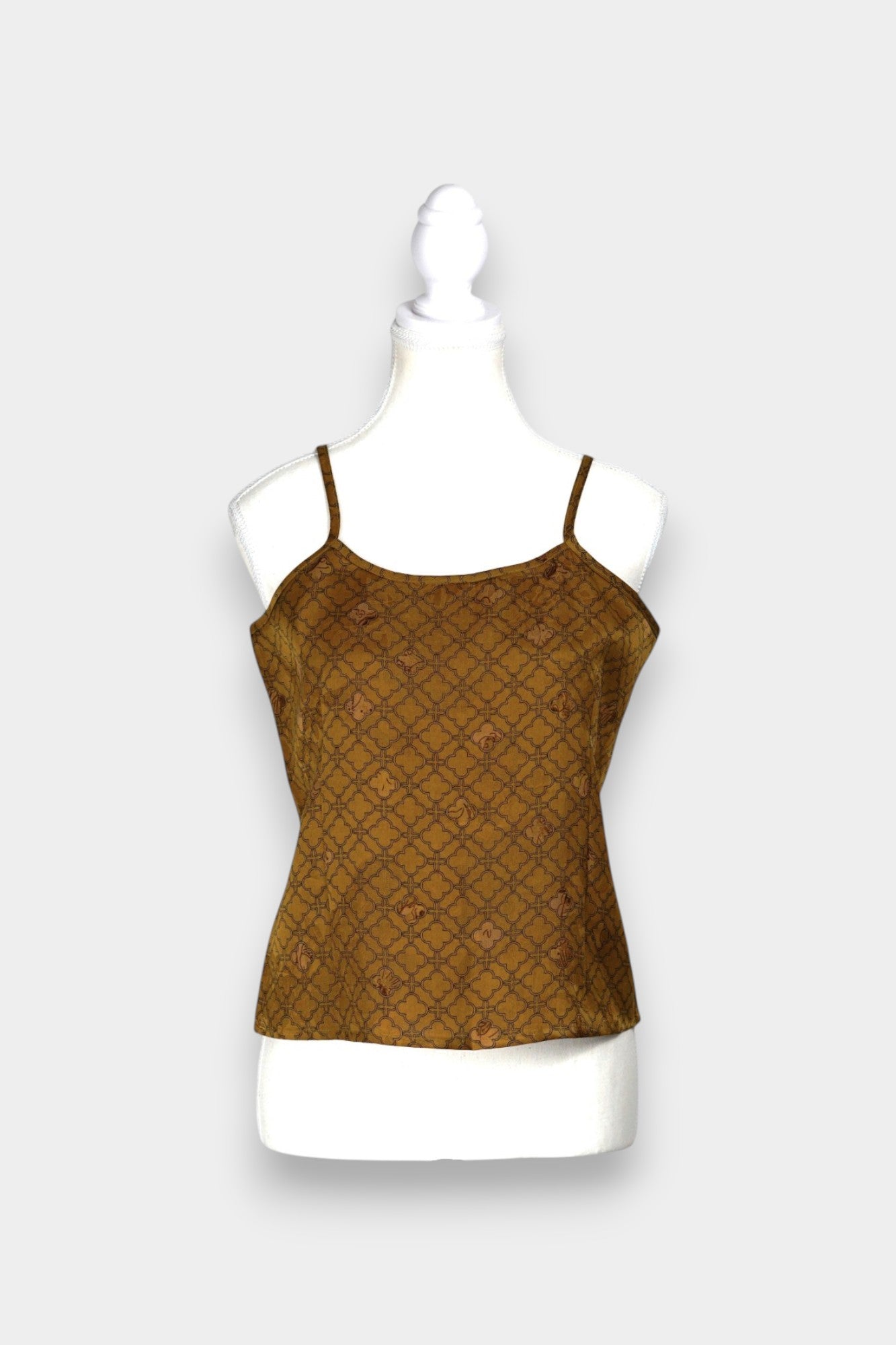 Gambiered Gauze Silk Blazer & Camisole Set | Gold Geometric Print