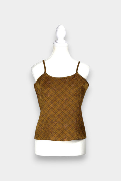 Gambiered Gauze Silk Blazer & Camisole Set | Gold Geometric Print