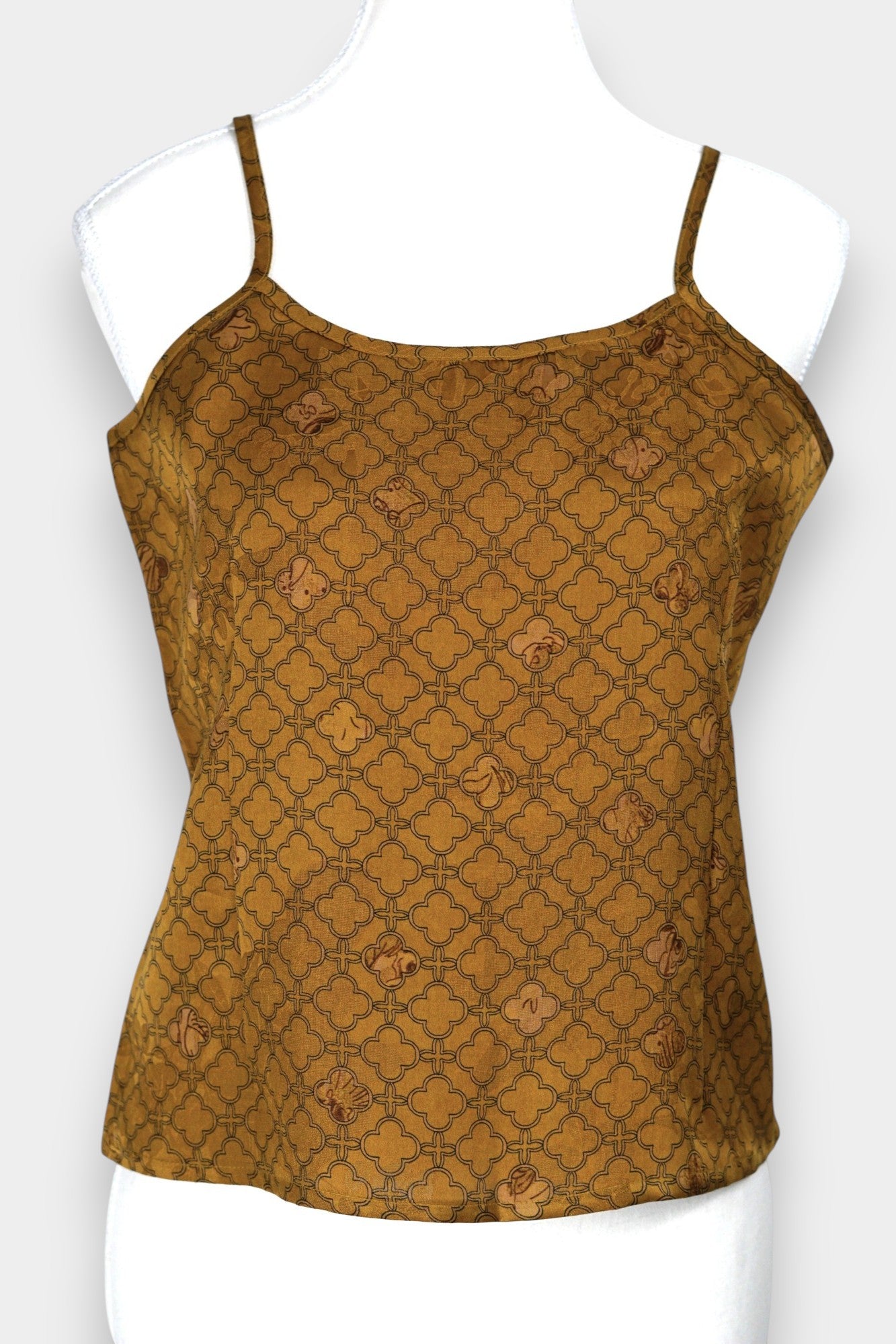 Gambiered Gauze Silk Blazer & Camisole Set | Gold Geometric Print