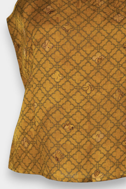 Gambiered Gauze Silk Blazer & Camisole Set | Gold Geometric Print