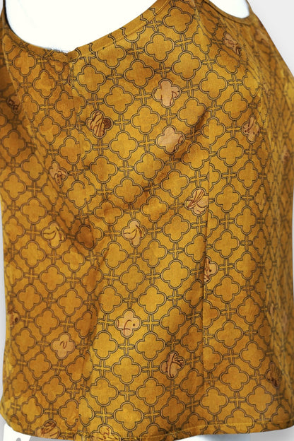 Gambiered Gauze Silk Blazer & Camisole Set | Gold Geometric Print