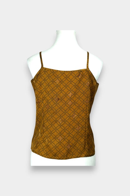 Gambiered Gauze Silk Blazer & Camisole Set | Gold Geometric Print