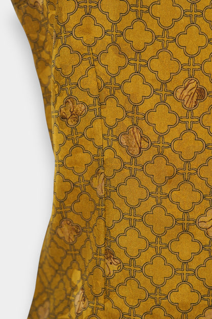 Gambiered Gauze Silk Blazer & Camisole Set | Gold Geometric Print