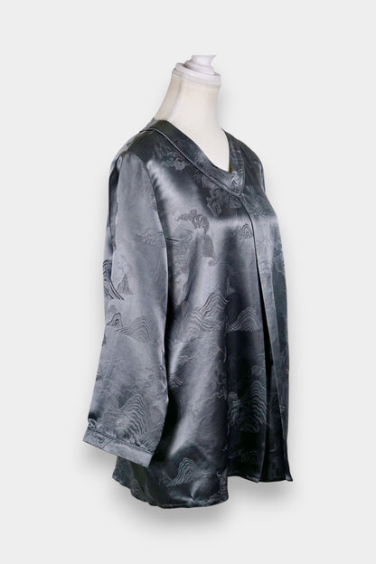 Mulberry Silk Jacquard V-Neck Blouse