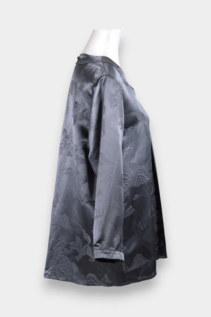 Mulberry Silk Jacquard V-Neck Blouse