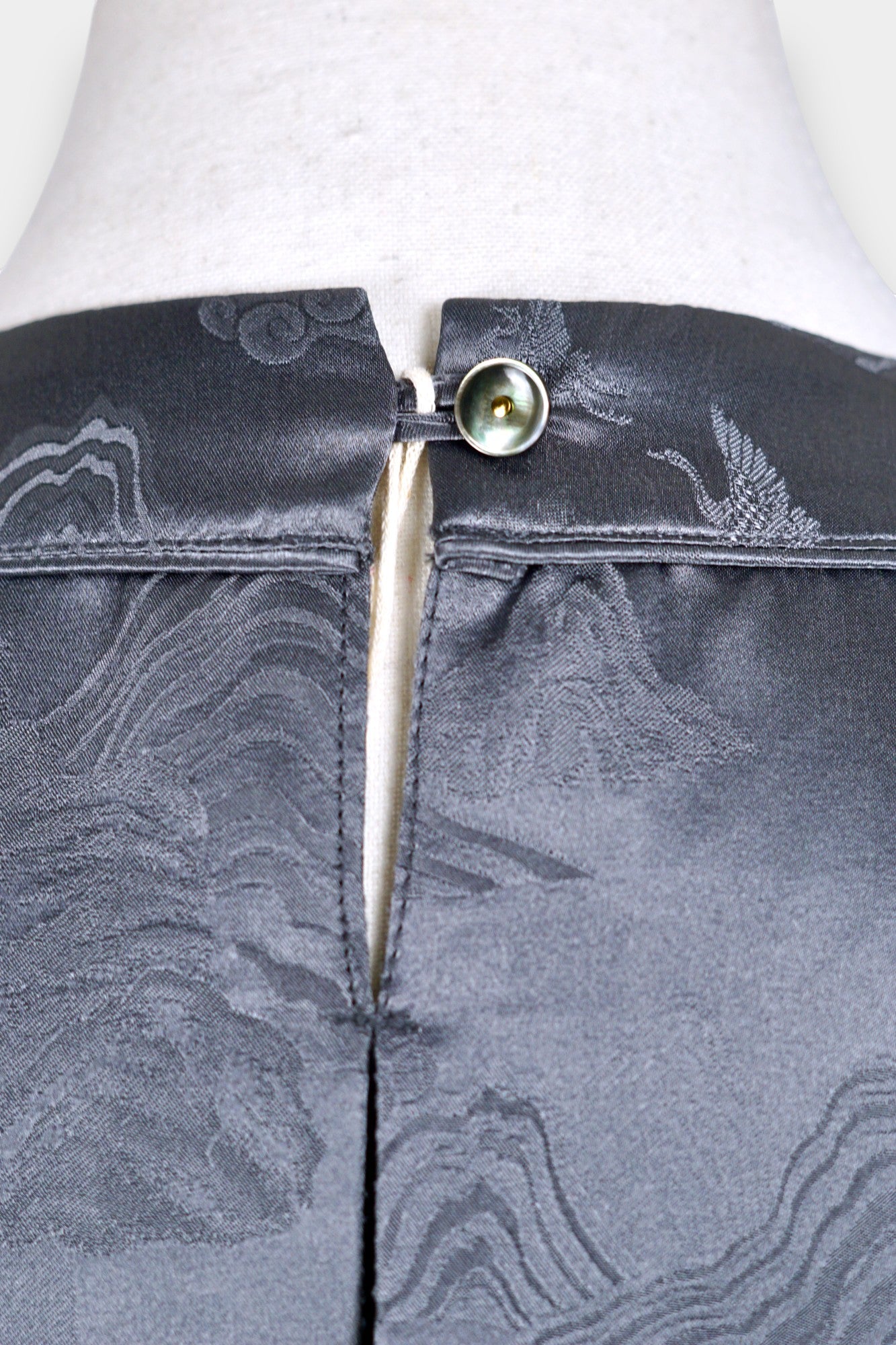 Jacquard Silk Satin Blouse in Charcoal Grey