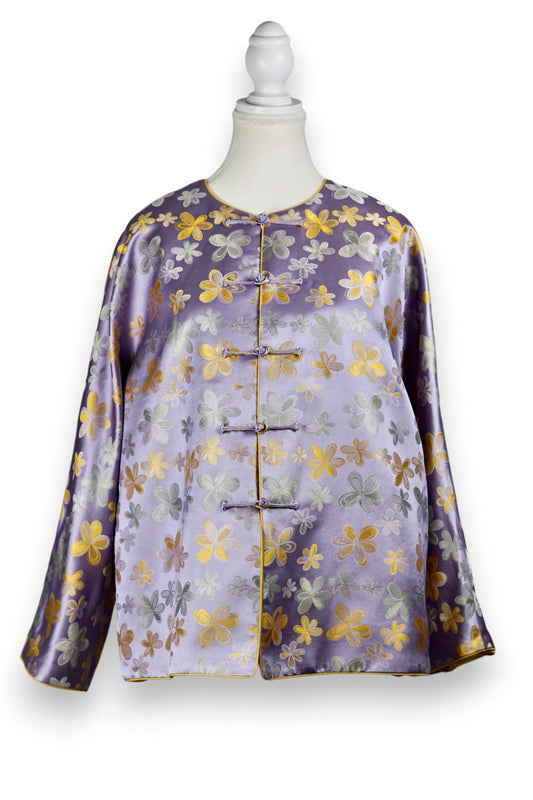 Handcrafted Floral Song Dynasty Brocade Silk Jacket | Artisanal Outerwear with Knot Buttons