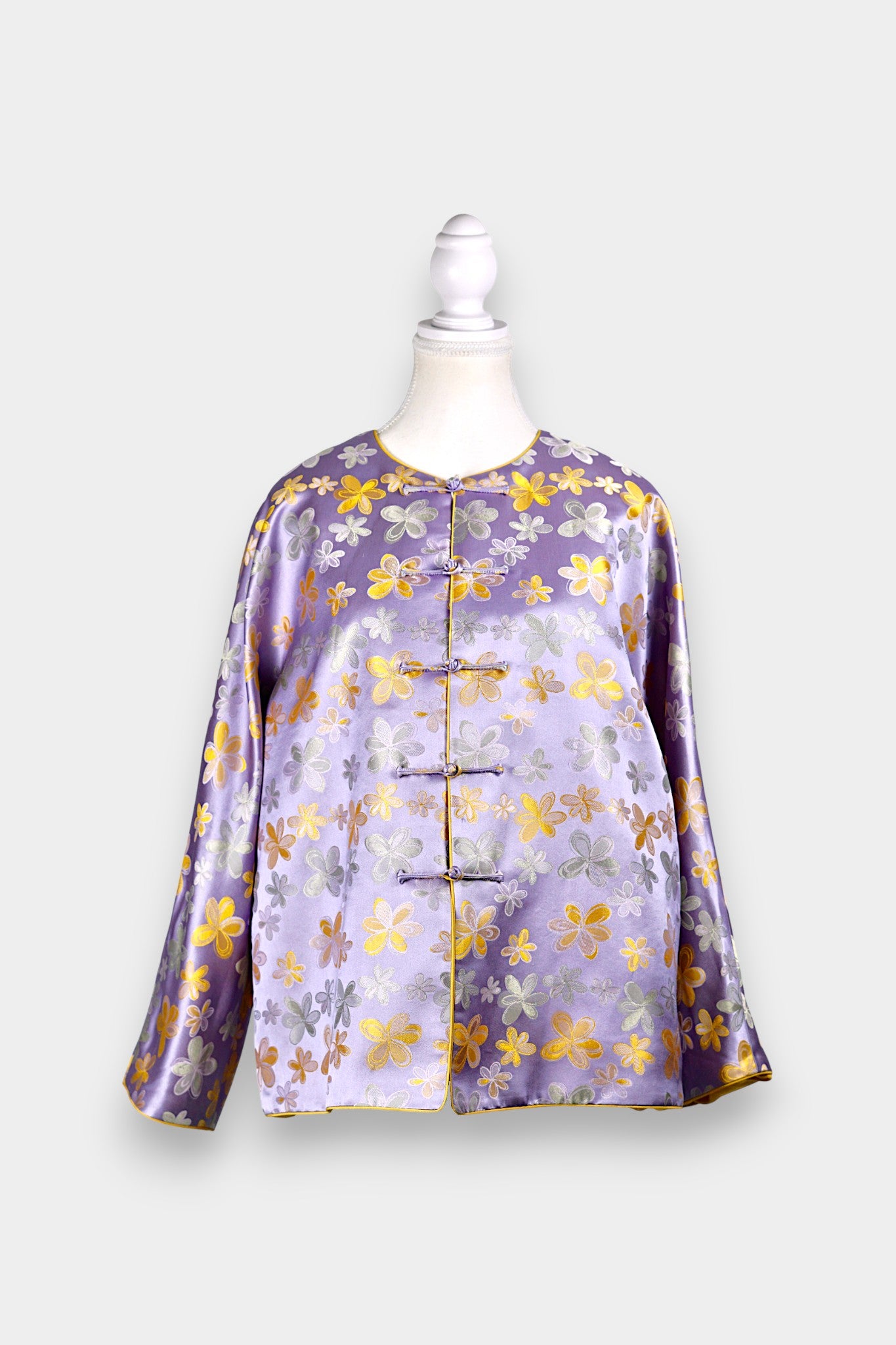 Handcrafted Floral Song Dynasty Brocade Silk Jacket | Artisanal Outerwear with Knot Buttons