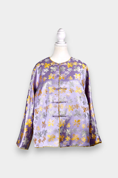 Song Dynasty Brocade Silk Floral Knot Button Jacket