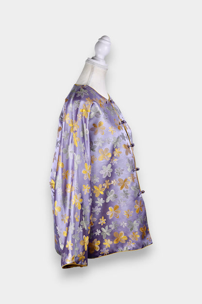 Song Dynasty Brocade Silk Floral Knot Button Jacket