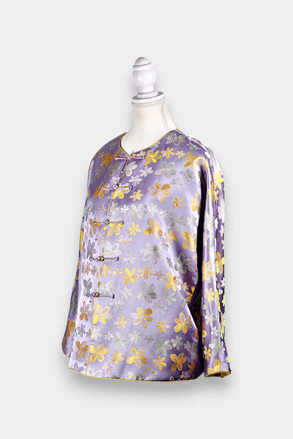 Song Dynasty Brocade Silk Floral Knot Button Jacket