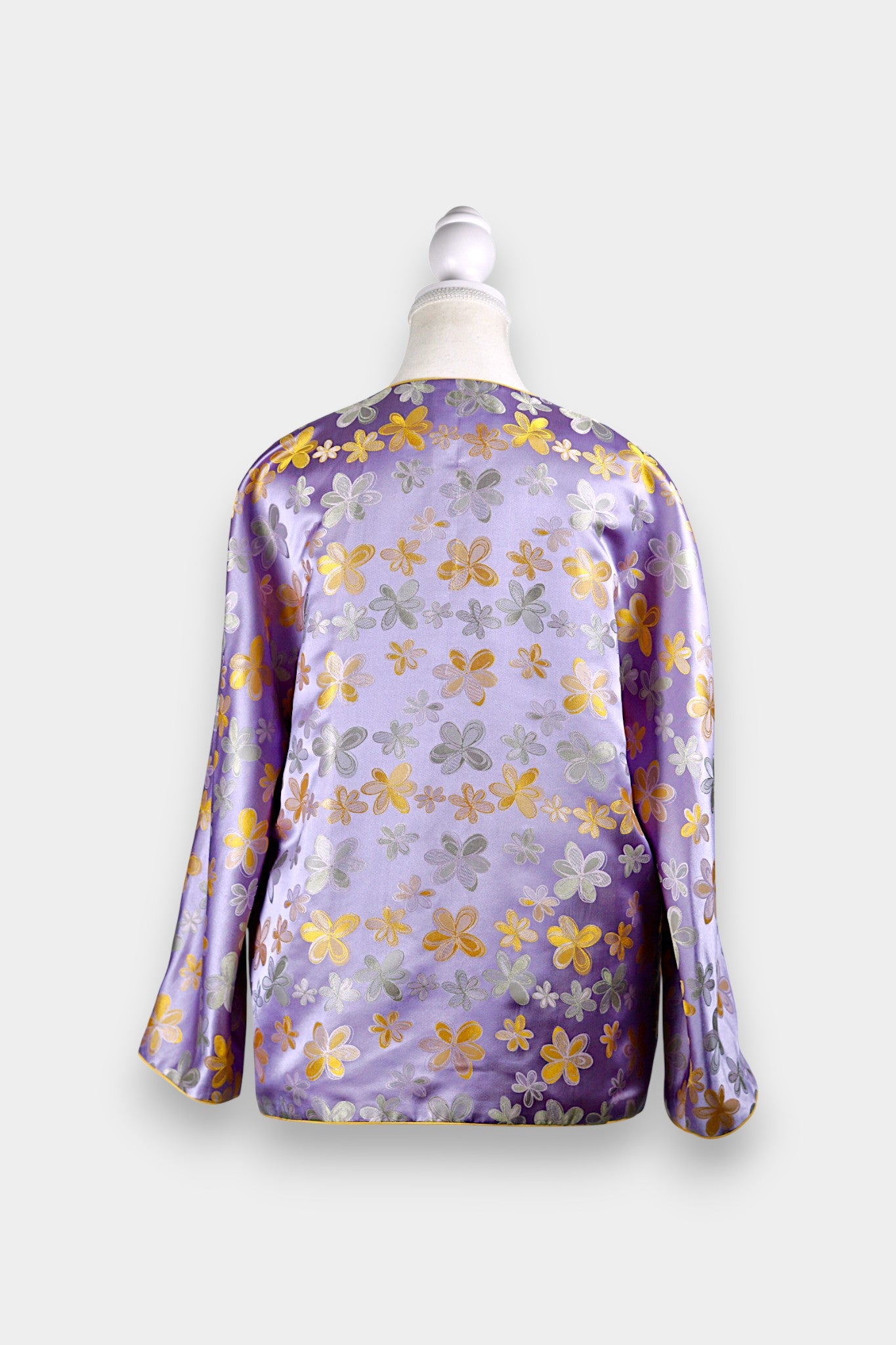 Handcrafted Floral Song Dynasty Brocade Silk Jacket | Artisanal Outerwear with Knot Buttons