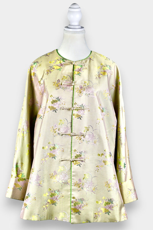 Handcrafted Green-Yellow Song Brocade Jacket | Chinese New-Style Silk Outerwear