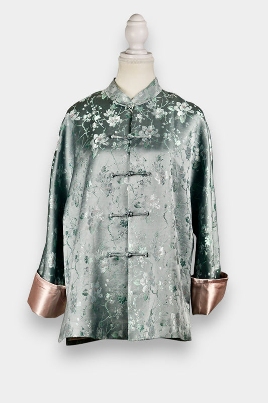Handcrafted Floral Song Dynasty Brocade Silk Jacket | Artisanal Outerwear with Knot Buttons