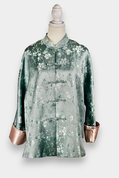 Song Dynasty Brocade Silk Floral Knot Button Jacket