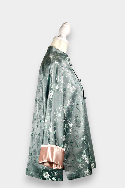 Song Dynasty Brocade Silk Floral Knot Button Jacket