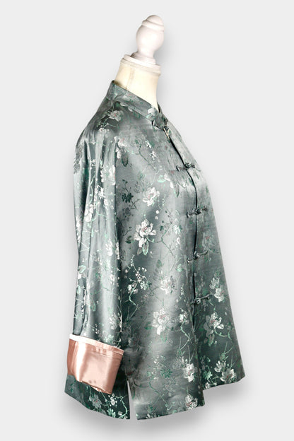 Song Dynasty Brocade Silk Floral Knot Button Jacket