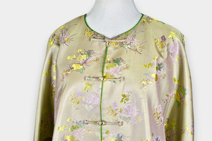 Song Dynasty Brocade Silk Knot Button Jacket with Green Cuffs