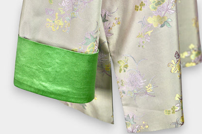 Song Dynasty Brocade Silk Knot Button Jacket with Green Cuffs