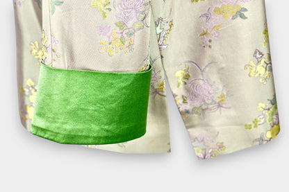 Song Dynasty Brocade Silk Knot Button Jacket with Green Cuffs