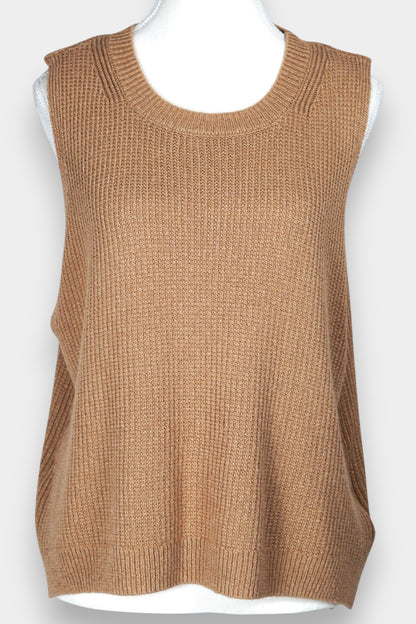 Knitted Tussah Silk Vest | Camel Brown