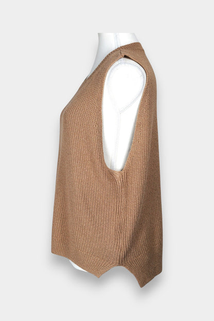 Knitted Tussah Silk Vest | Camel Brown