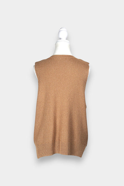 Knitted Tussah Silk Vest | Camel Brown