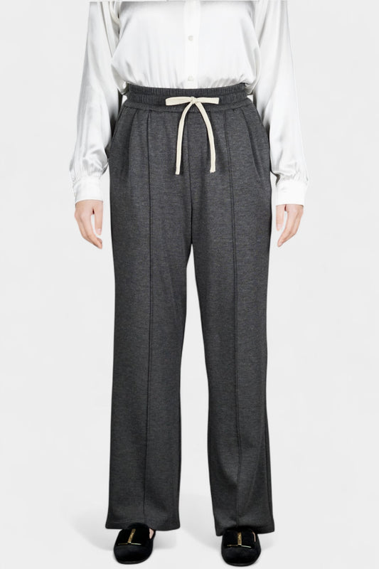 Pure Tussah Silk Lined Pants | Tussah Silk & Wool Blend Trousers in Charcoal