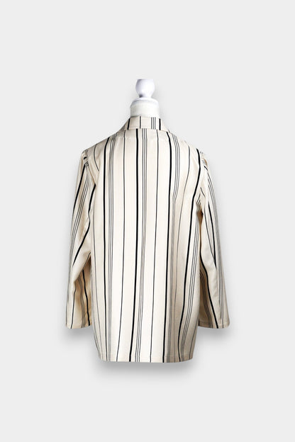 Handcrafted Mulberry Silk Striped Blazer | Cream & Black