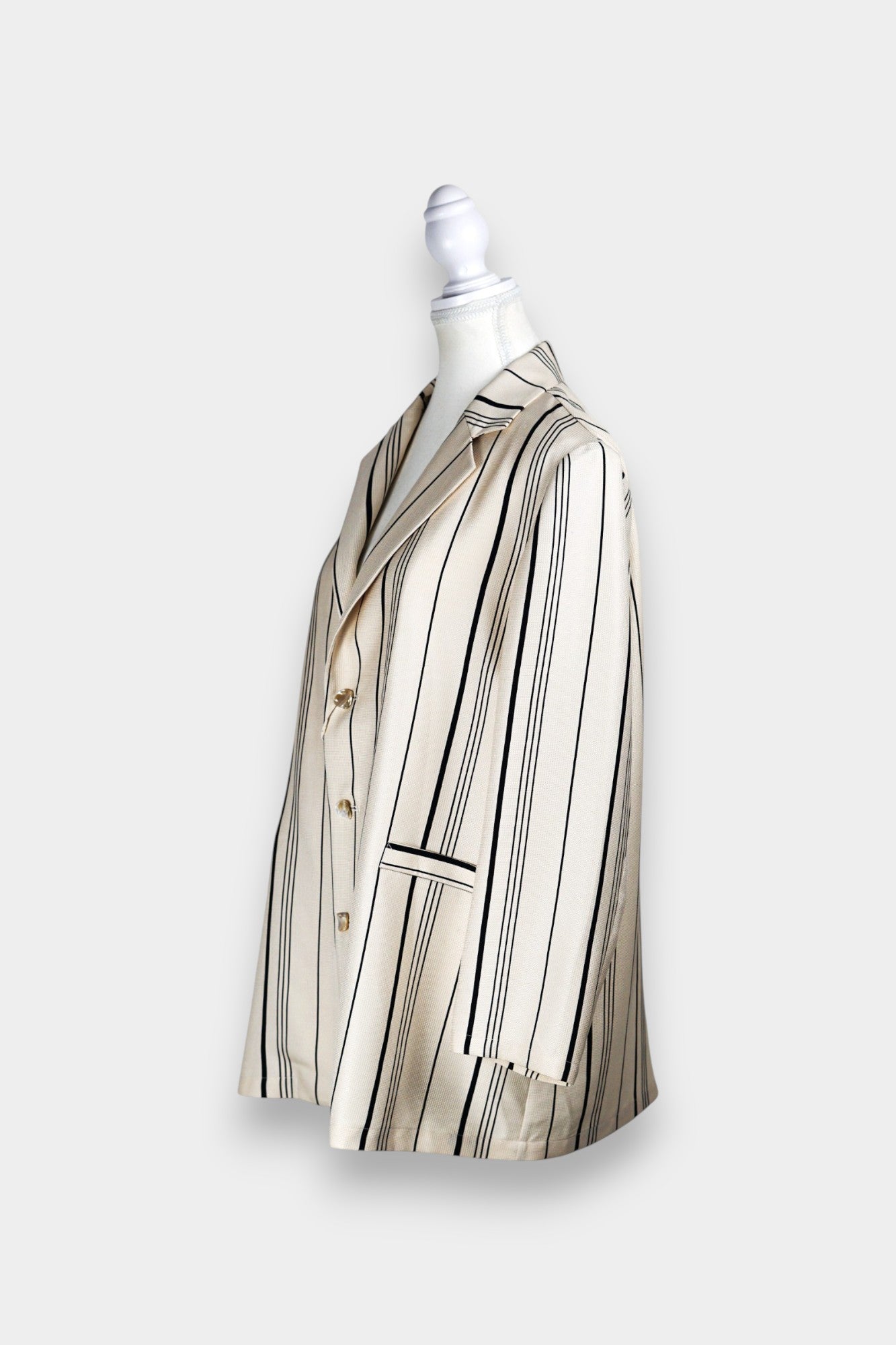 Handcrafted Mulberry Silk Striped Blazer | Cream & Black