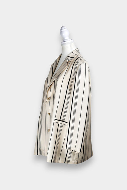 Handcrafted Mulberry Silk Striped Blazer | Cream & Black