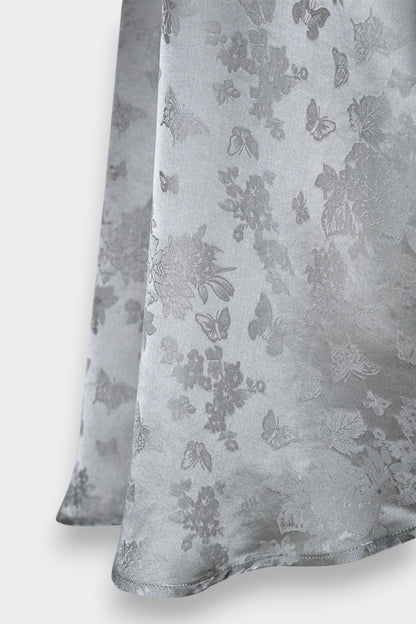 Handcrafted Mulberry Silk Shirt | Silver Floral Jacquard