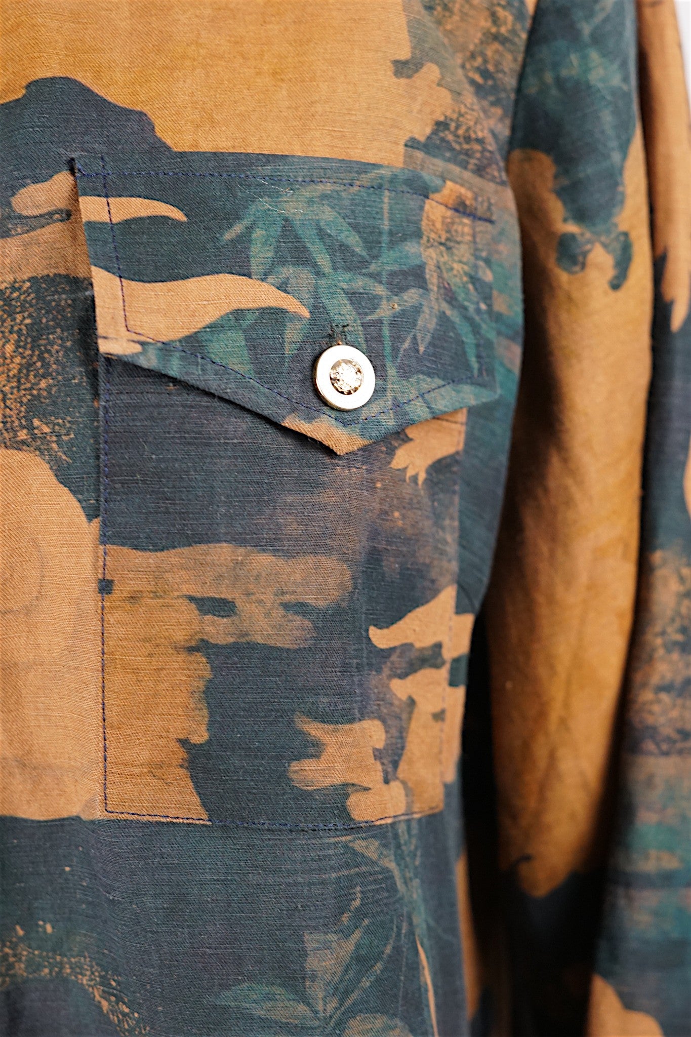 Gambiered Guangdong Gauze Silk Shirt | Abstract Emerald Print